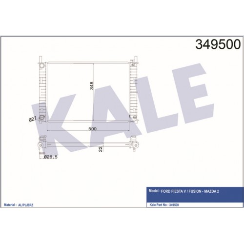 RADYATÖR FIESTA FUSION 1.4TDCİ 02-06 500x354x20 AL-PL-BRZ