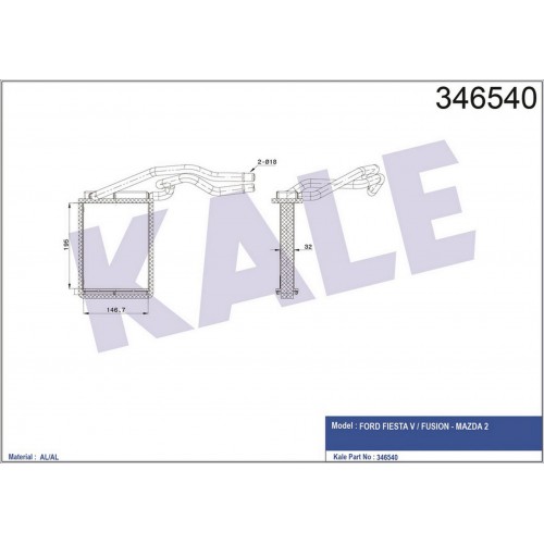 KALORİFER RADYATÖRÜ FIESTA V 1.4TDCİ 1.6TDCİ 01-08 FOCUS I 1.4 1.6 1.8 2.0 98-04 195x145x48