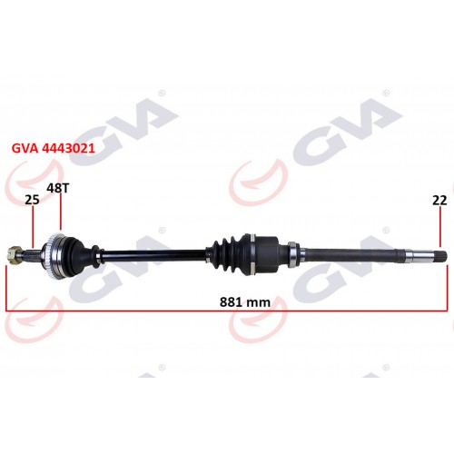 KOMPLE AKS SAĞ P206 1.6 16V-P206 CC 00 ABS Lİ 48DİŞ 881mm