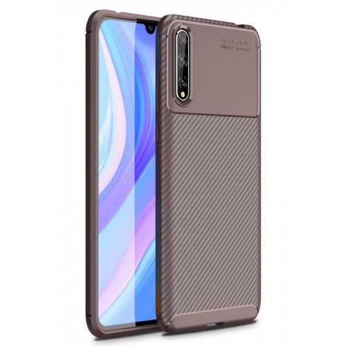 Newface Huawei Y8P Kılıf Focus Karbon Silikon - Kahverengi