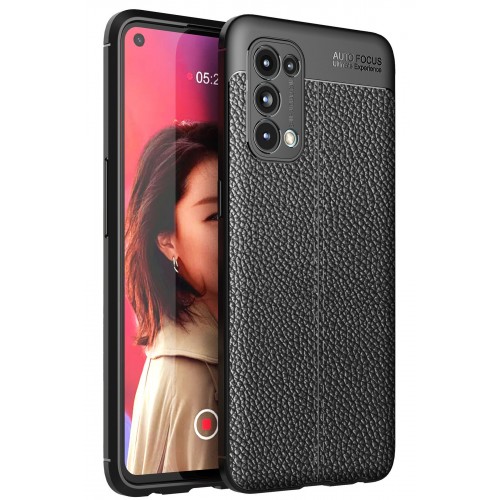 Newface Oppo Reno 5 Kılıf Focus Derili Silikon - Siyah