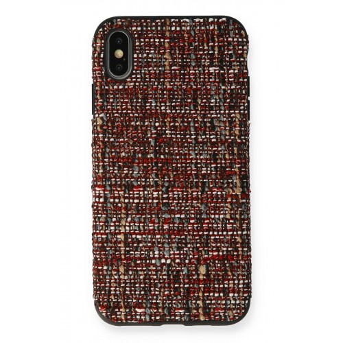 Newface iPhone XS Kılıf Ottoman Kumaş Silikon - Bordo