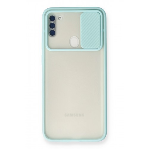 Newface Samsung Galaxy A11 Kılıf Palm Buzlu Kamera Sürgülü Silikon - Turkuaz