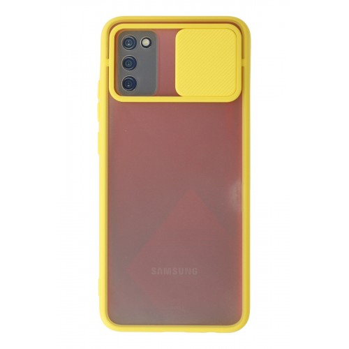 Newface Samsung Galaxy A02S Kılıf Palm Buzlu Kamera Sürgülü Silikon - Sarı