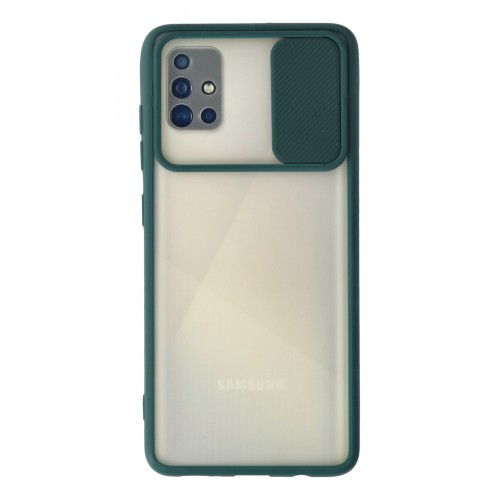 Newface Samsung Galaxy A71 Kılıf Palm Buzlu Kamera Sürgülü Silikon - Yeşil