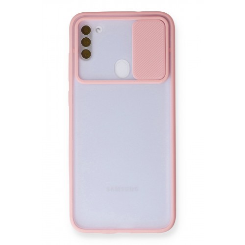 Newface Samsung Galaxy M11 Kılıf Palm Buzlu Kamera Sürgülü Silikon - Pembe