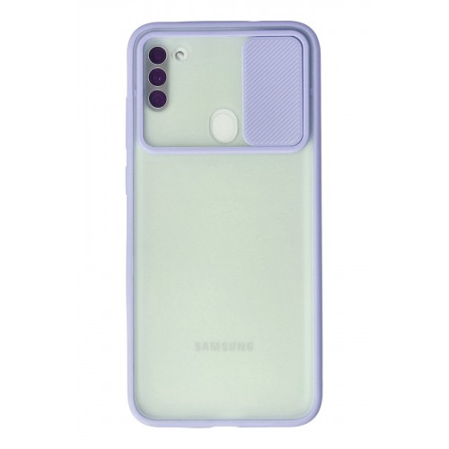 Newface Samsung Galaxy A11 Kılıf Palm Buzlu Kamera Sürgülü Silikon - Lila