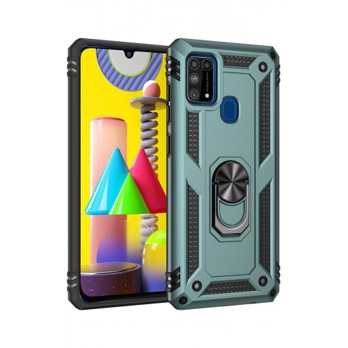 Newface Samsung Galaxy M30S Kılıf Sofya Yüzüklü Silikon Kapak - Yeşil