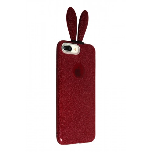 Newface iPhone XS Max Kılıf Rabbit Simli Silikon - Bordo