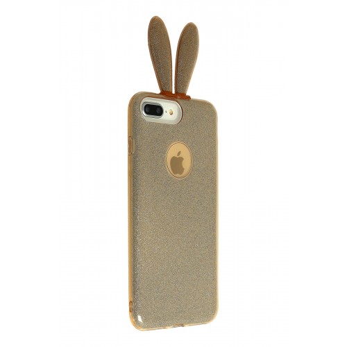 Newface iPhone XS Kılıf Rabbit Simli Silikon - Gold