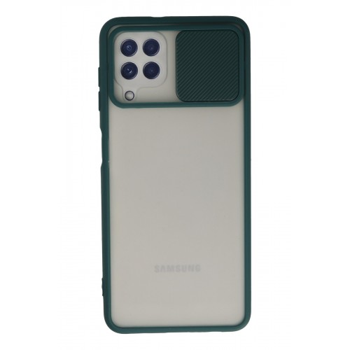 Newface Samsung Galaxy M22 Kılıf Palm Buzlu Kamera Sürgülü Silikon - Yeşil